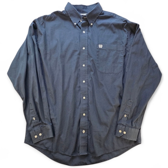 Cinch Western Button Down Shirt Men's Medium Navy Blue 100% Cotton Long Sleeve - Picture 1 of 7